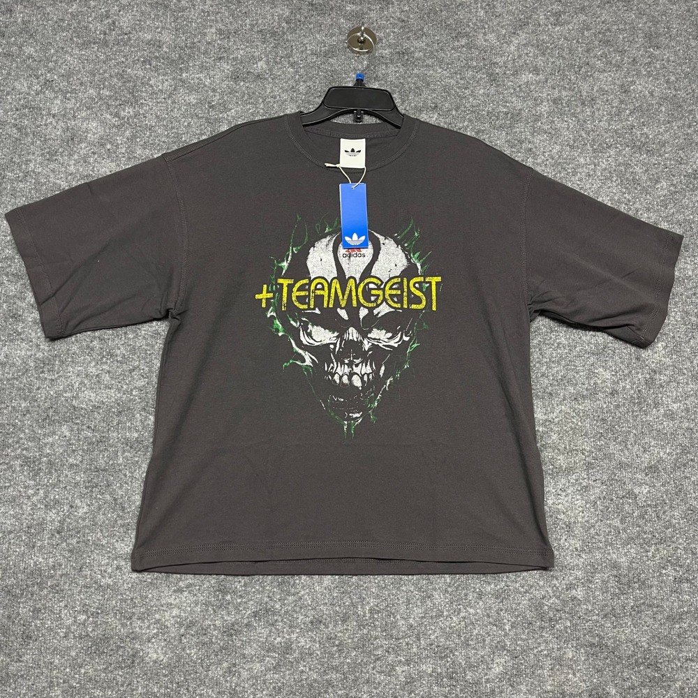 Adidas T-Shirt Mens Small Utility Black Skullhead Teamgeist Loose Fit Streetwear